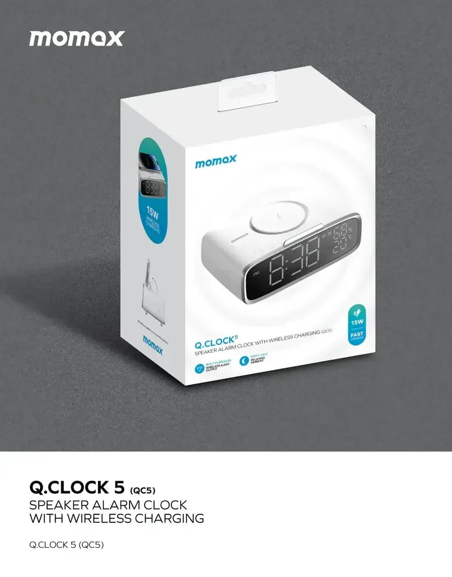 Momax Q.Clock5 Digital Clock with Wireless Charging - Three