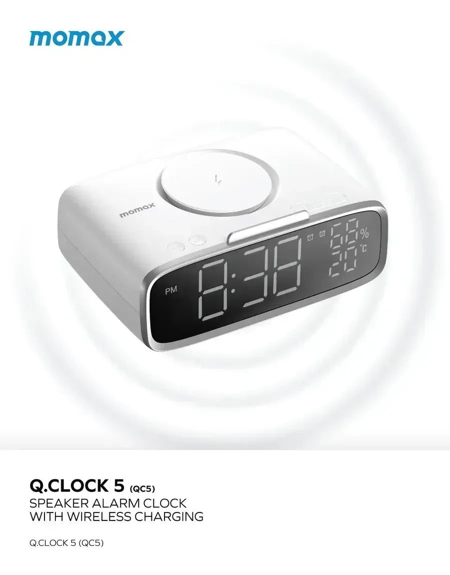 Momax Q.Clock5 Digital Clock with Wireless Charging - Three