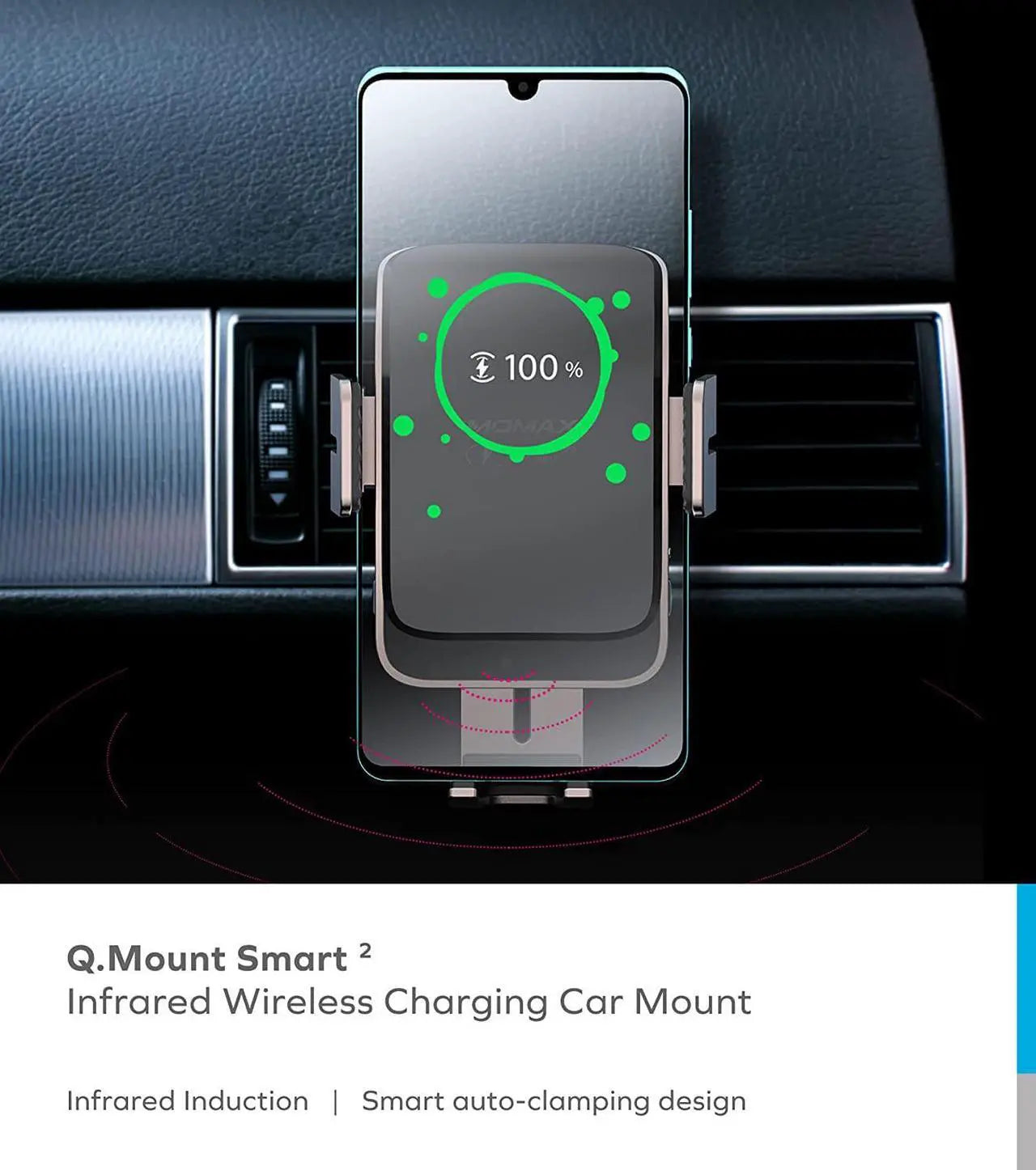 Momax Q.Mount Smart IR Auto Clamping Wireless Charging Car Mount CM12
