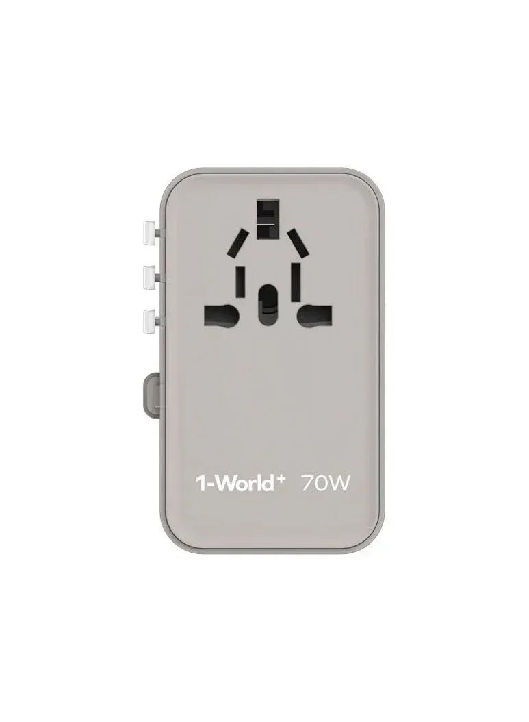 Momax World+ 70W GaN 3-Port w Built-in USB-C Cable + AC Travel Adaptor - Three