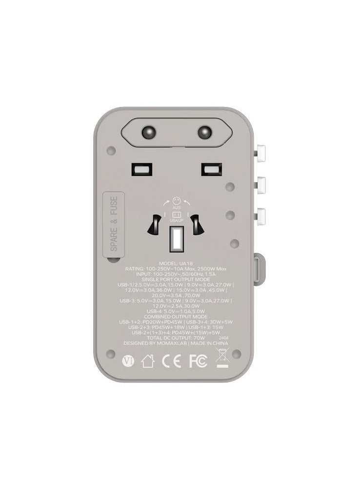 Momax World+ 70W GaN 3-Port w Built-in USB-C Cable + AC Travel Adaptor