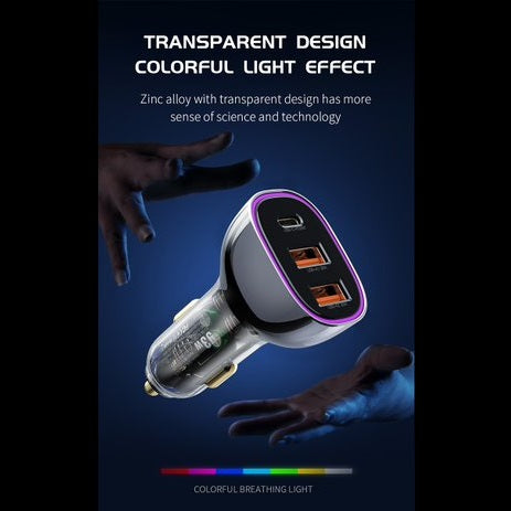 Recci 3 Ports Journey Transparent Car Charger RCC-N18