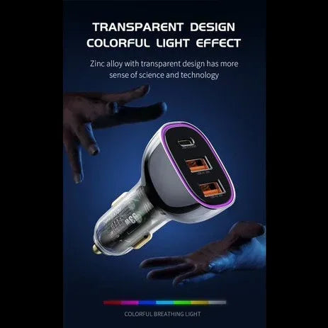 Recci 3 Ports Journey Transparent Car Charger RCC-N18 - Three
