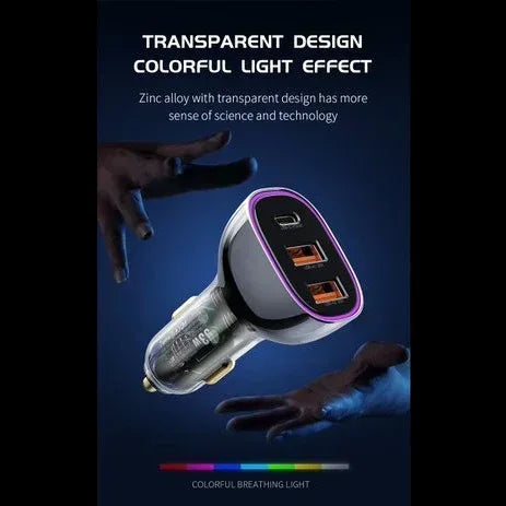 Recci 3 Ports Journey Transparent Car Charger RCC-N18 - Three