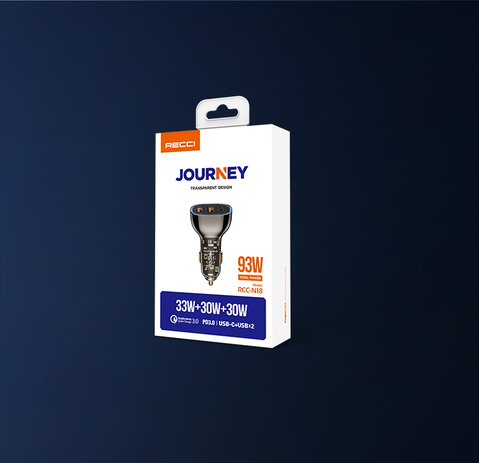 Recci 3 Ports Journey Transparent Car Charger RCC-N18