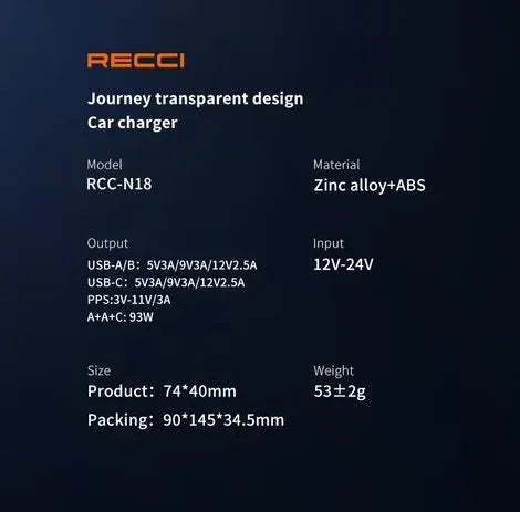 Recci 3 Ports Journey Transparent Car Charger RCC-N18 - Three
