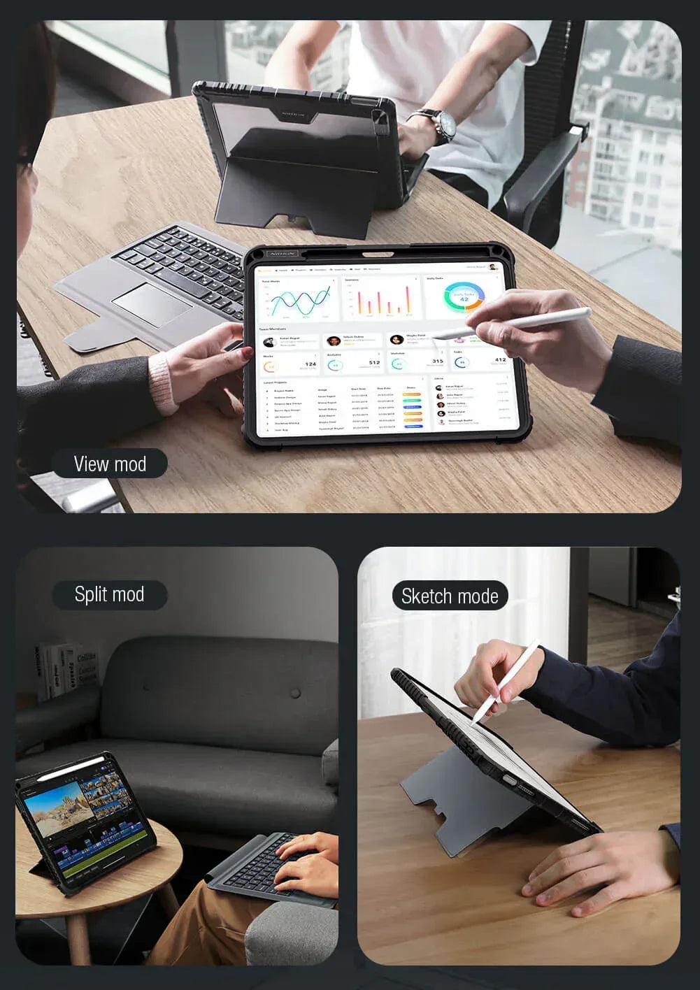 Nillkin Bumper Combo Keyboard Case for ipad 11 (a16) 2025 ipad 10/10.9 2022 - Three