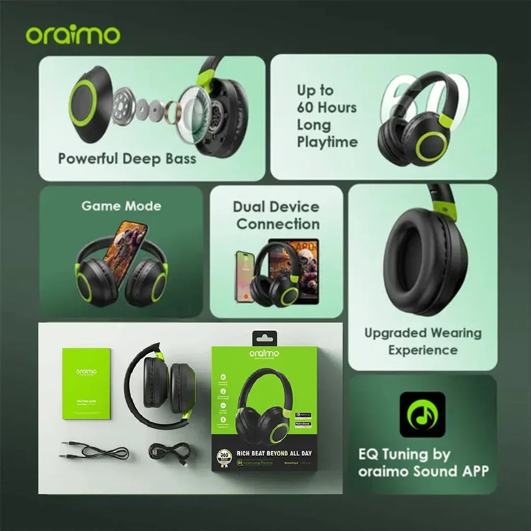 Oraimo BoomPop 2 ENC Over-Ear Wireless Headphones - Three