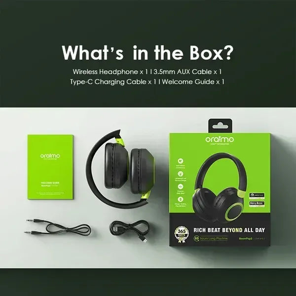 Oraimo BoomPop 2 ENC Over-Ear Wireless Headphones - Three