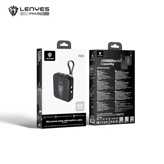 Lenyes 10000mAh 22.5W Dual Built-In Cable Digital Display Power Bank P562L