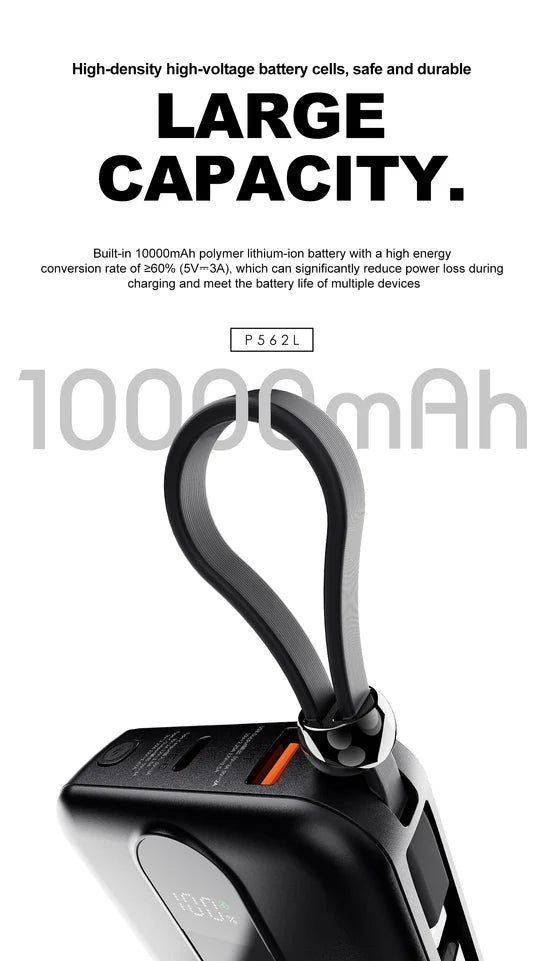 Lenyes 10000mAh 22.5W Dual Built-In Cable Digital Display Power Bank P562L