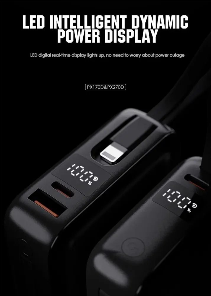 Lenyes 10000mAh 22.5W Built-In Lightning Cable Digital Display Power Bank PX170D
