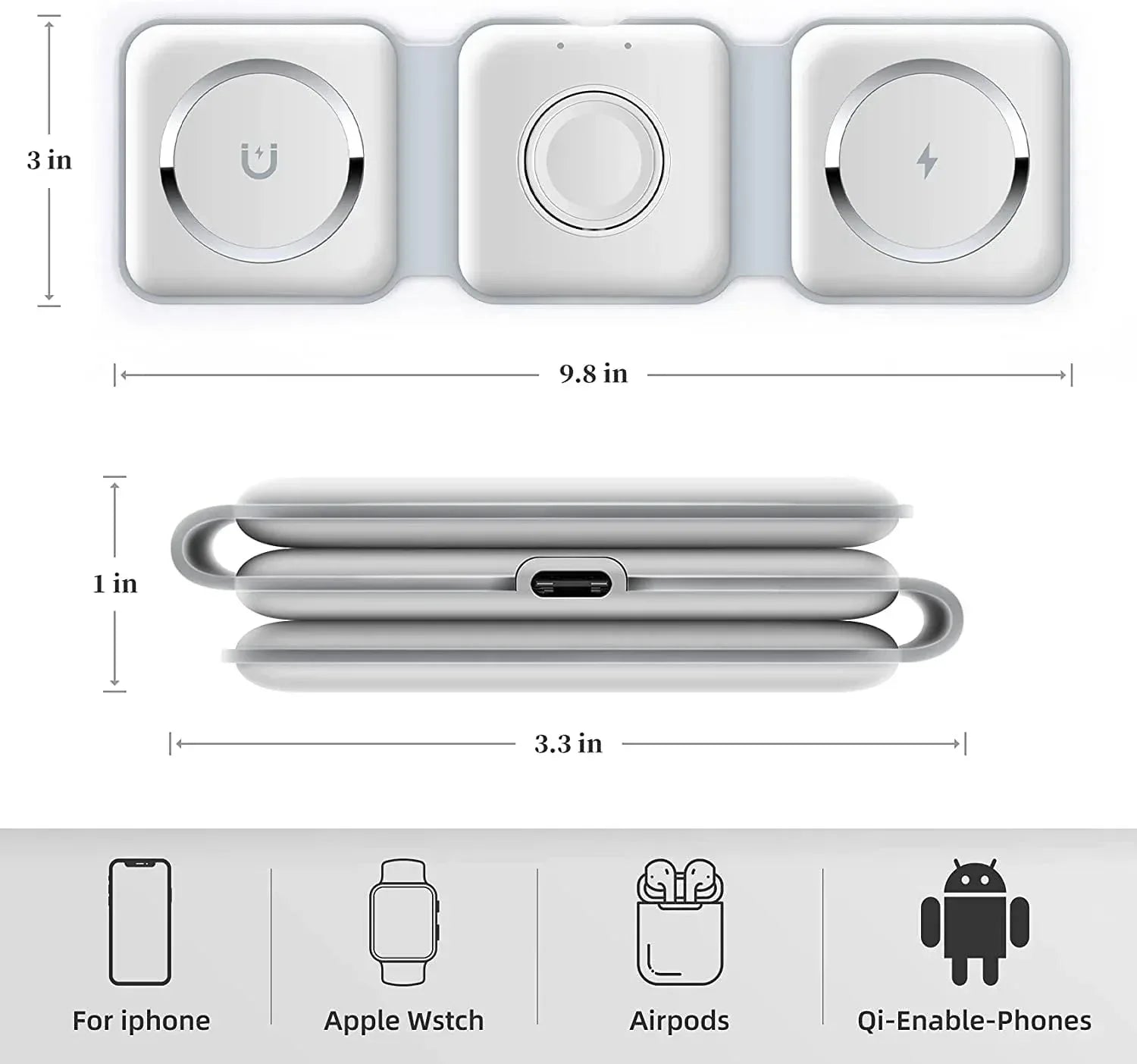 Padom 3 in 1 Wireless Charger Fast Wireless Charging Pad - Three