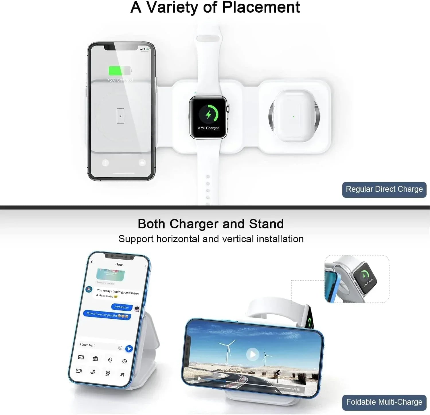 Padom 3 in 1 Wireless Charger Fast Wireless Charging Pad - Three