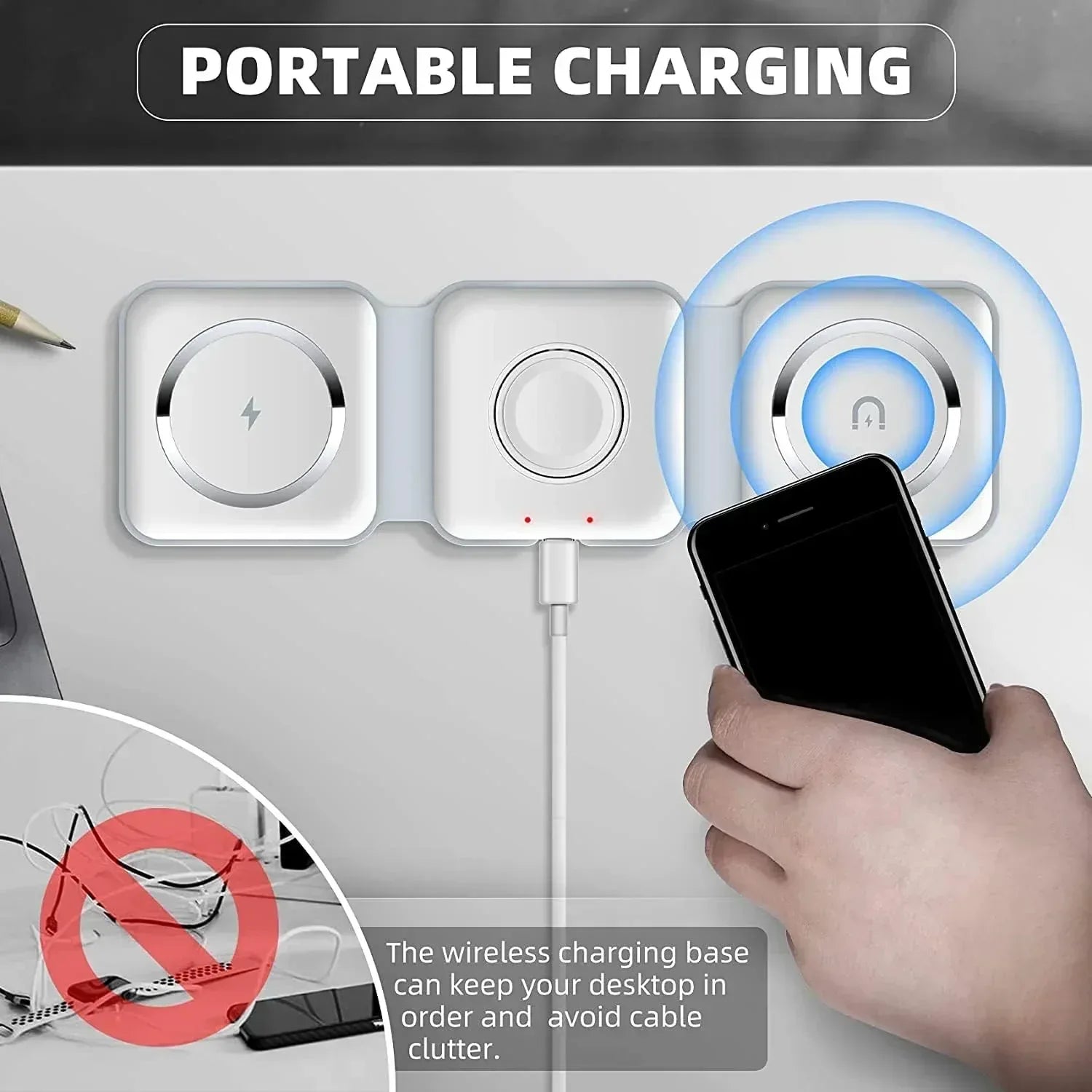Padom 3 in 1 Wireless Charger Fast Wireless Charging Pad - Three