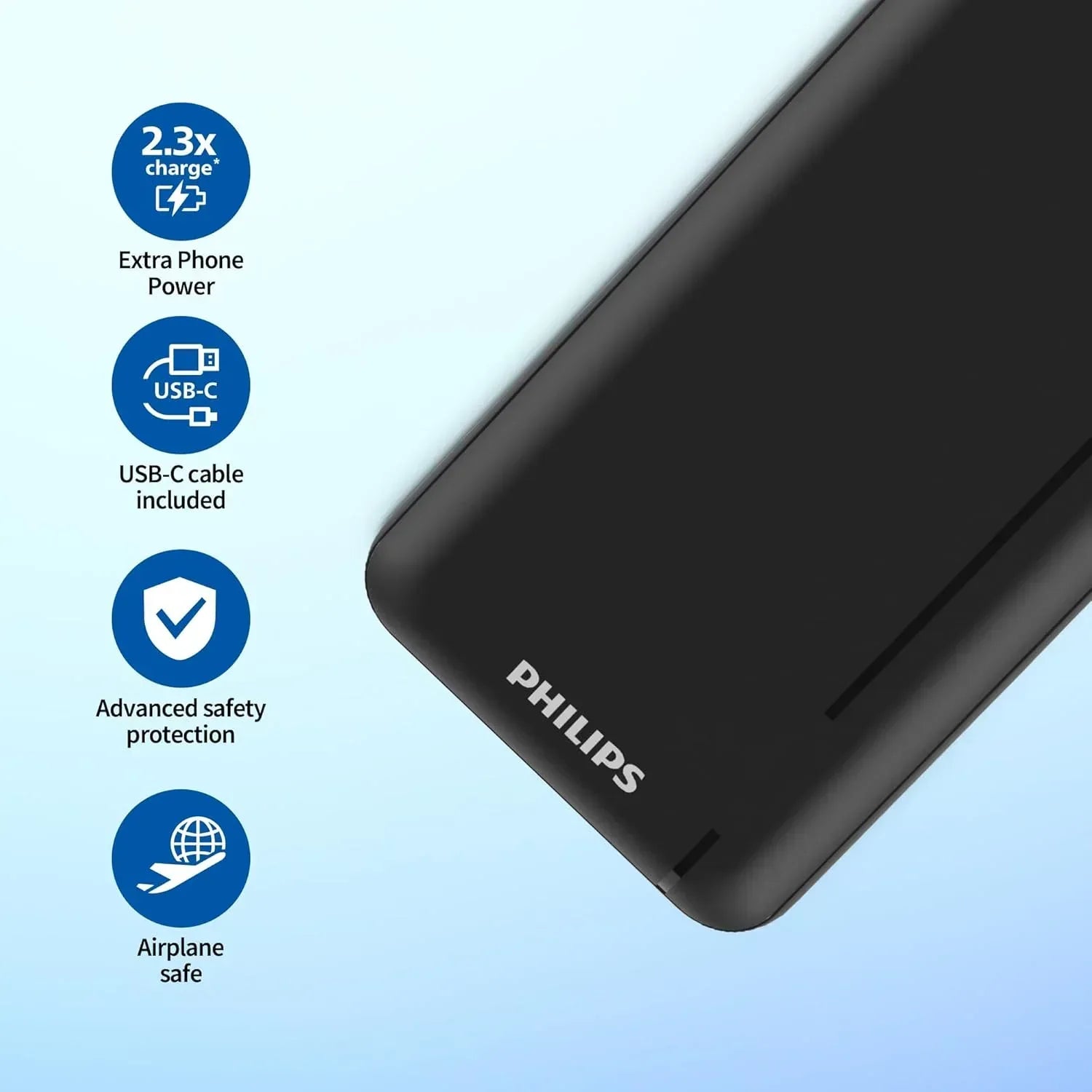 Philips Power Bank 10000 mAh with 2 USB A and USB C (PD) Port DLP1812PB - Three