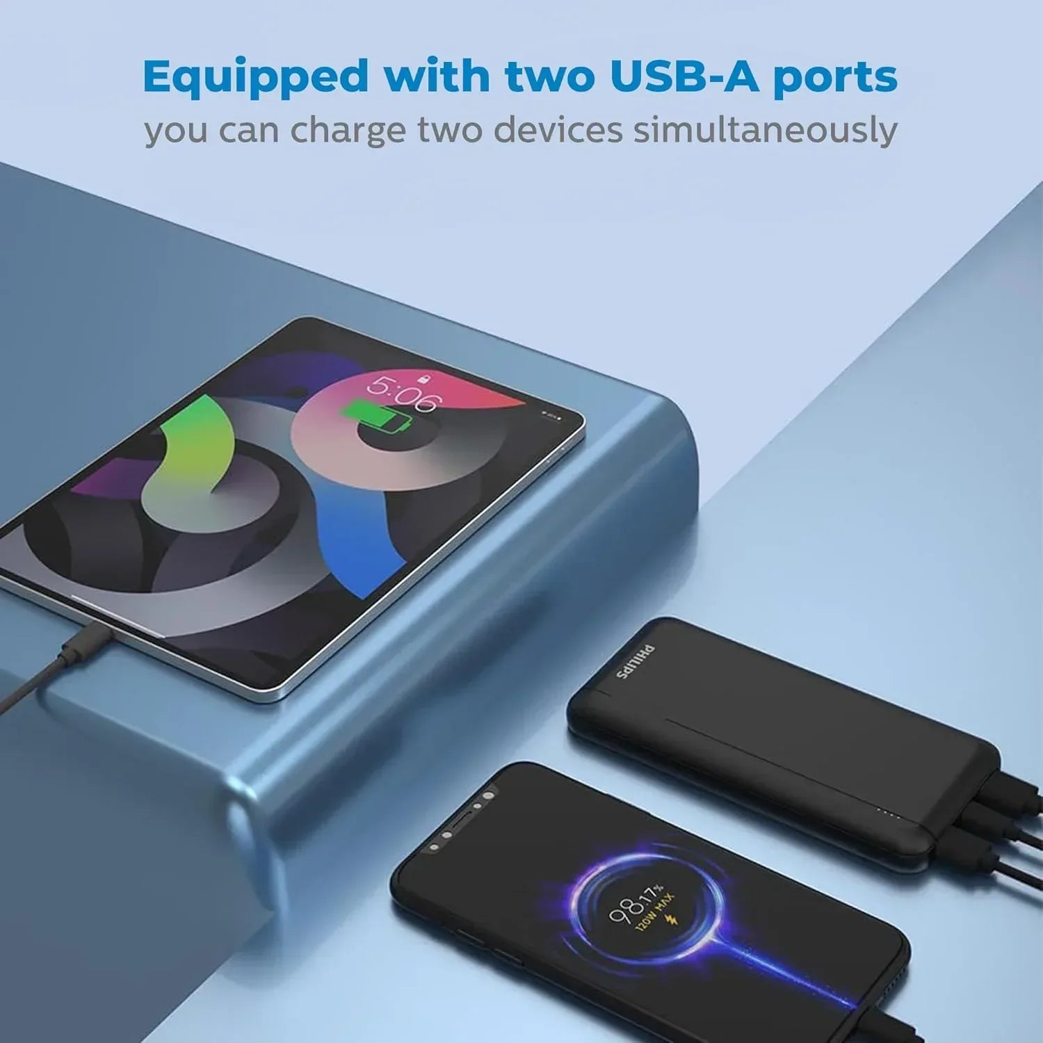 Philips Power Bank 10000 mAh with 2 USB A and USB C (PD) Port DLP1812PB - Three
