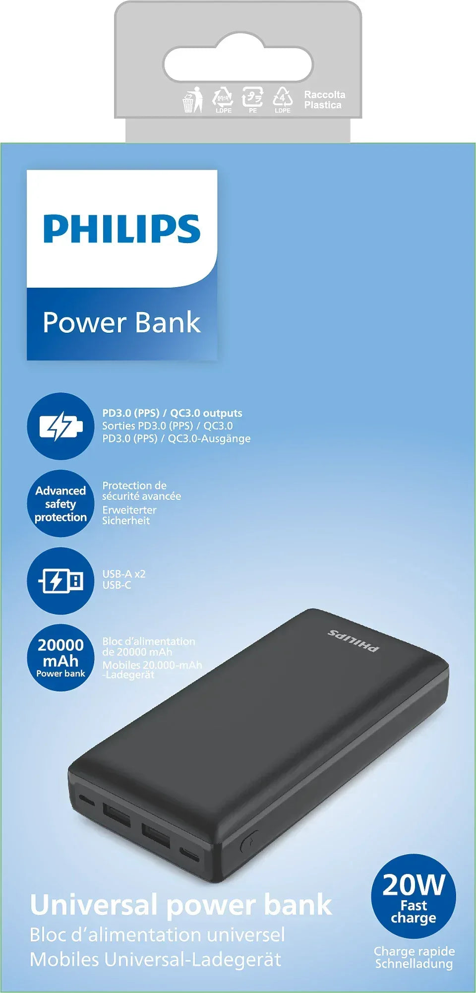 Philips Power Bank 20,000 mAh DLP7721C/00 - Three