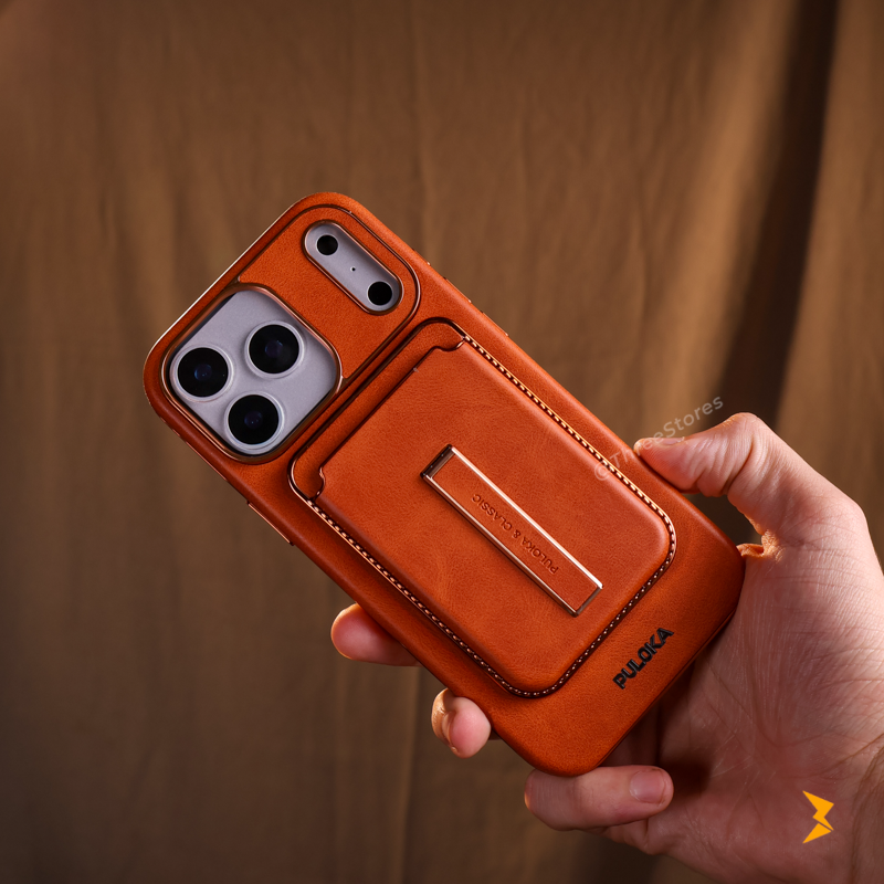 Puloka Magnetic Card Holder Leather Case iPhone 17 Pro Max