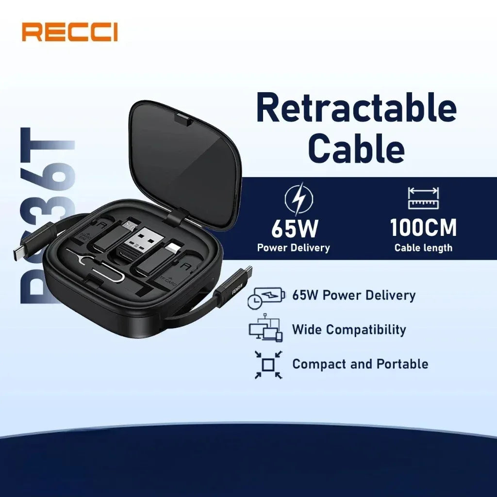 RECCI 5-in-1 Retractable Cable Charging Kit RS36T - Three