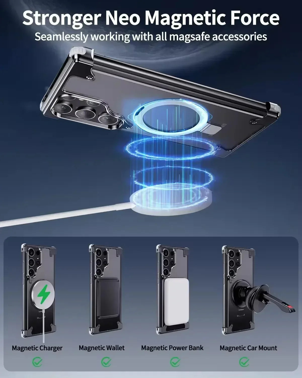 Rimless Metal Magnetic Stand Case Samsung S23 Ultra - Three