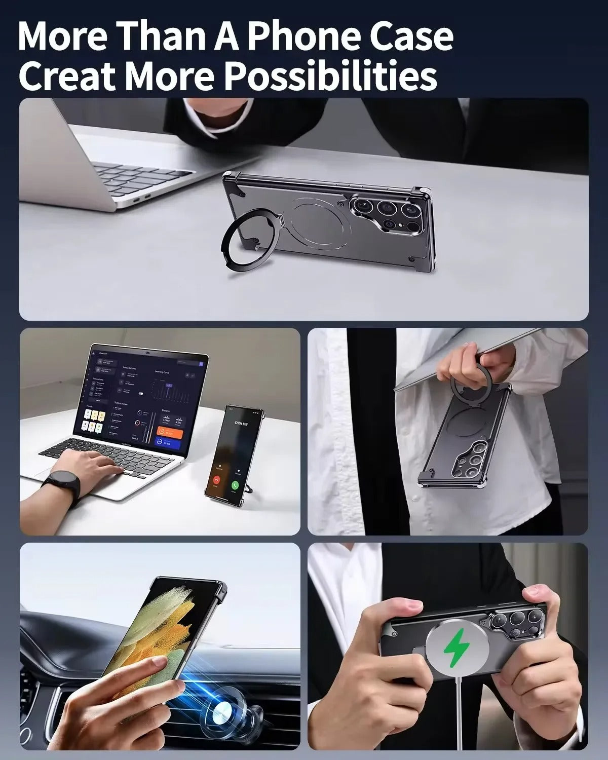 Rimless Metal Magnetic Stand Case Samsung S24 Ultra