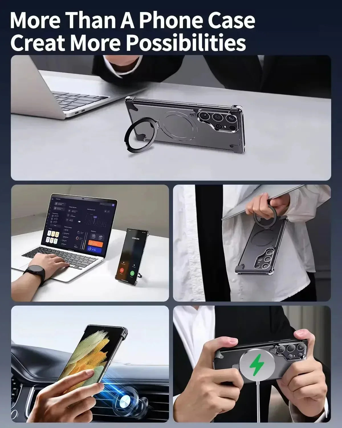 Rimless Metal Magnetic Stand Case Samsung S23 Ultra - Three