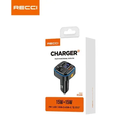 RECCI 15W+15W Multi-Functional With FM Car Charger RQ08 - Three
