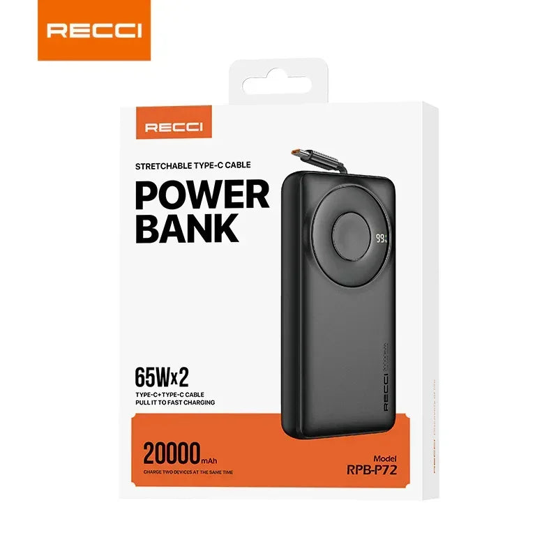 Recci 20000 mAh Power Bank With Type-C Cable 65W RPB-P72 - Three