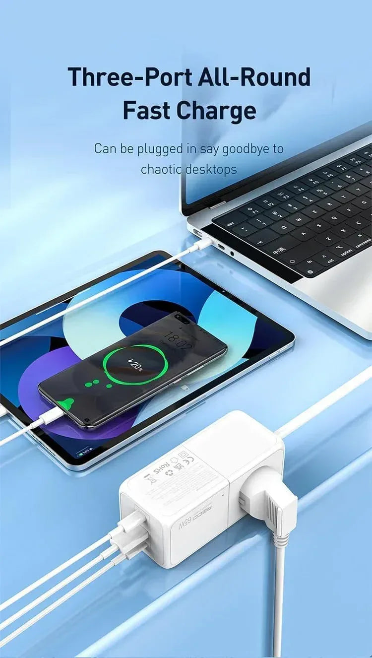 Recci 65W Gan Smart desktop Charger RC48U - Three