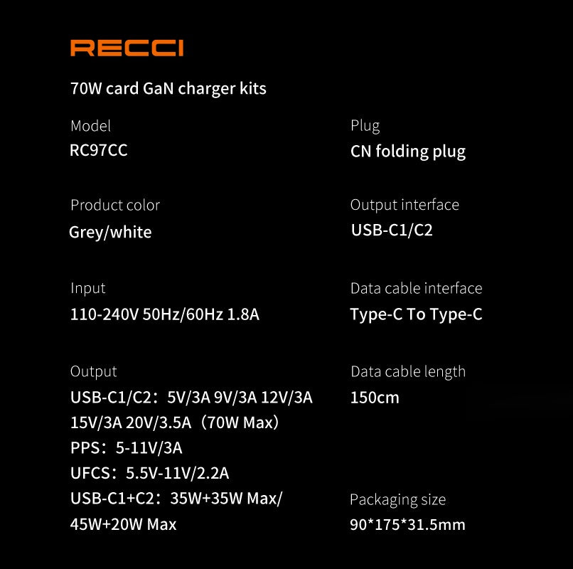 Recci 70W GaN charger kit RC97CC
