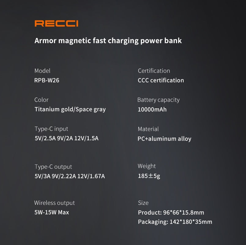 Recci ARMOR 10000mAh Wireless Power Bank RPB-W26