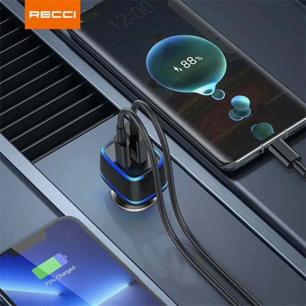 Recci Car Charger Dual Ports Output RQ02 - Three