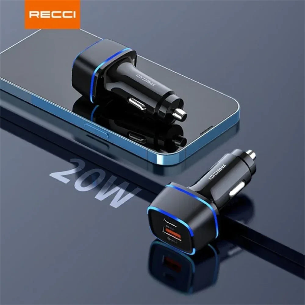 Recci Car Charger Dual Ports Output RQ02 - Three