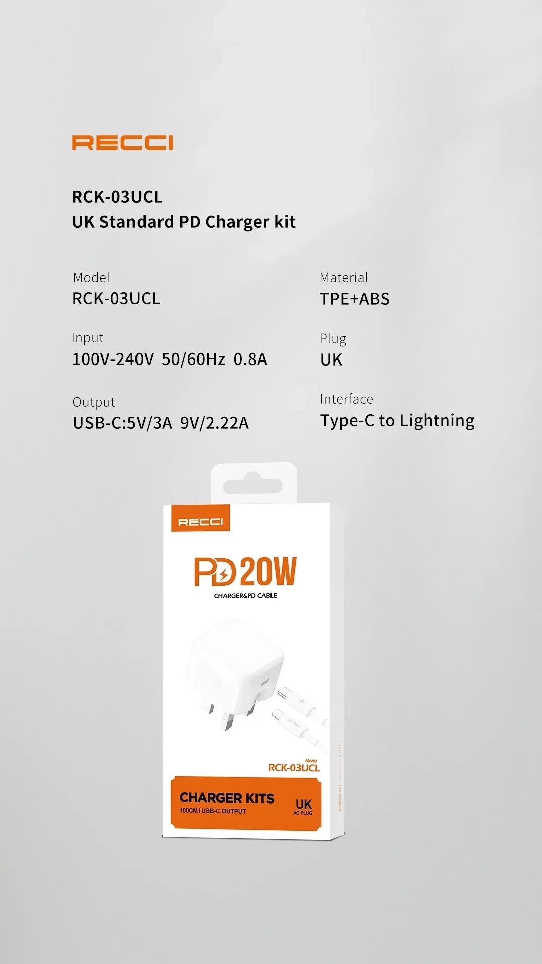 Recci Charger Kits PD20w Fast Charging Rck-03UCL - Three