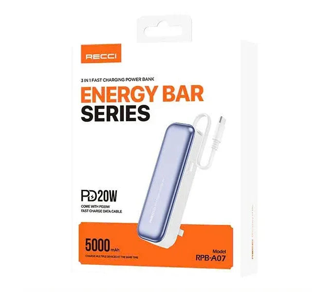 Recci Energy Bar Fast Charging 5000 mAh 20W Power Bank RPB-A07 - Three