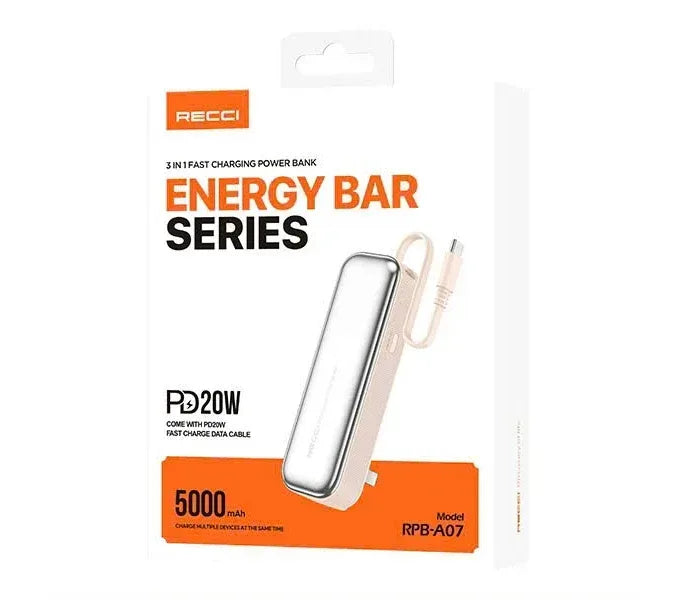 Recci Energy Bar Fast Charging 5000 mAh 20W Power Bank RPB-A07 - Three