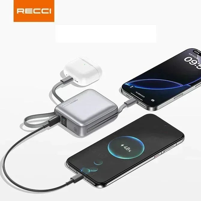 Recci Energy Block Power Bank 10000 mAh 22.5W With USB-C & Lightning Cable RPB-P62 - Three