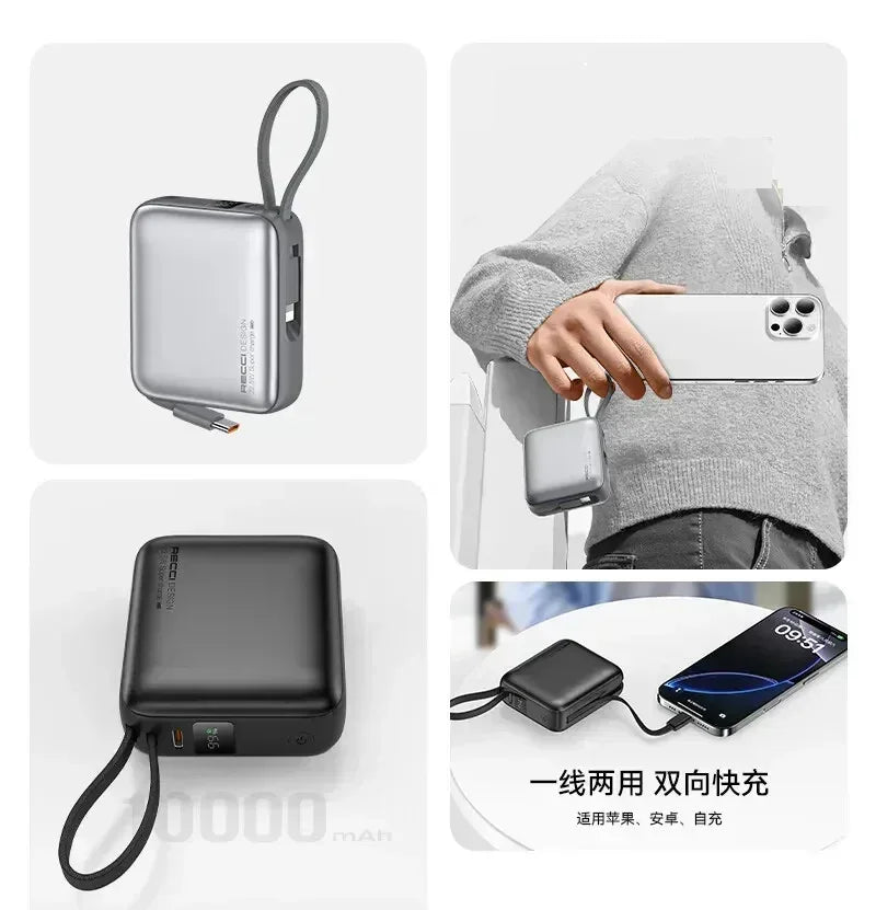 Recci Energy Block Power Bank 10000 mAh 22.5W With USB-C & Lightning Cable RPB-P62 - Three