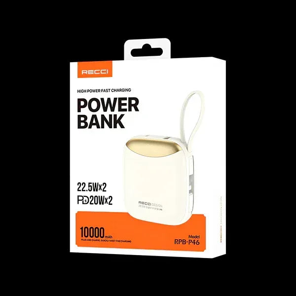 Recci High Power Fast Charging Power Bank 10000mAh with Dual Cable RPB-P46 - Three