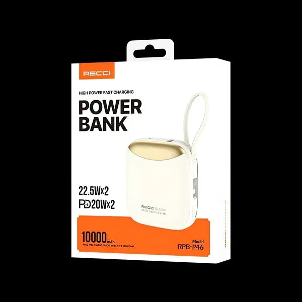 Recci High Power Fast Charging Power Bank 10000mAh with Dual Cable RPB-P46 - Three