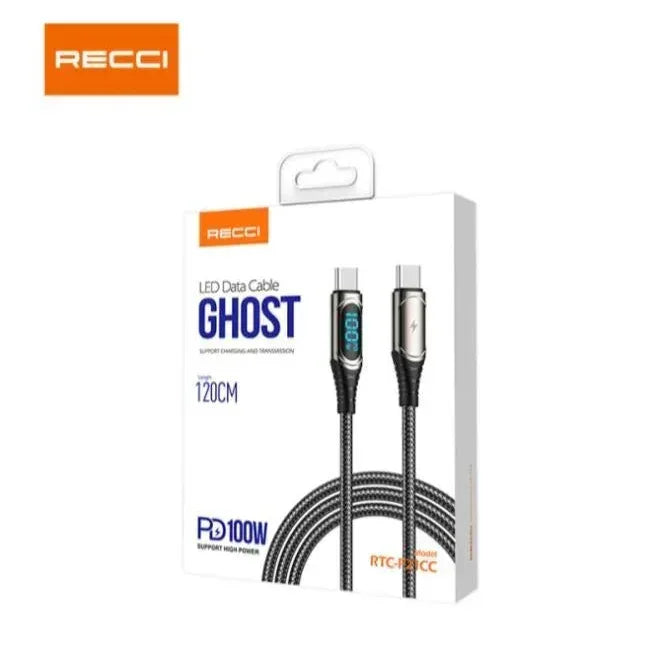 Recci Led Type-C to Type-C 150cm Data Cable PD 100w RTC-P21CC - Three