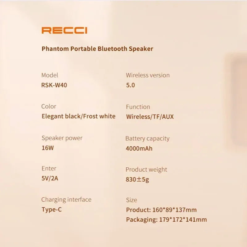 Recci Phantom Wireless RGB Speaker RSK-W40 - Three