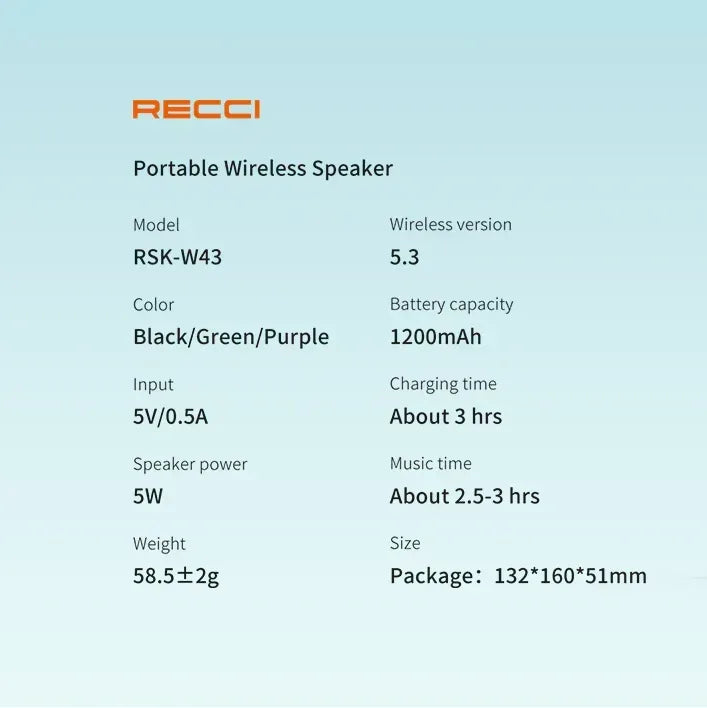 Recci Portable Wireless Speaker RSK-W43 - Three