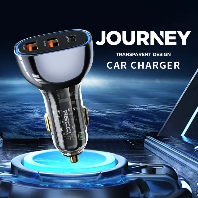 Recci 3 Ports Journey Transparent Car Charger RCC-N18 - Three