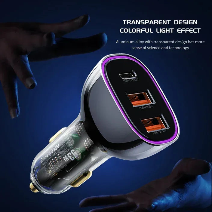 Recci 3 Ports Journey Transparent Car Charger RCC-N18 - Three