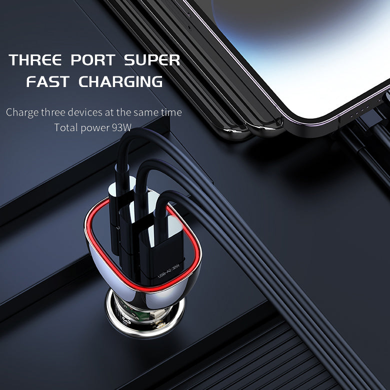 Recci 3 Ports Journey Transparent Car Charger RCC-N18