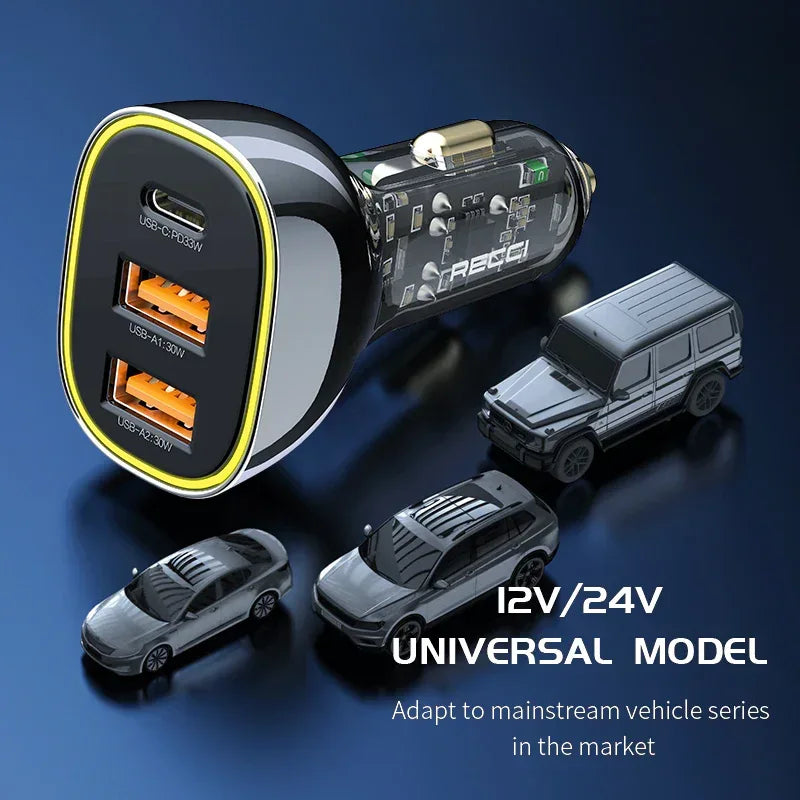 Recci 3 Ports Journey Transparent Car Charger RCC-N18 - Three