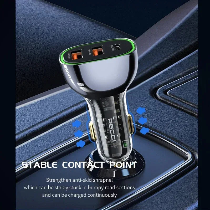 Recci 3 Ports Journey Transparent Car Charger RCC-N18 - Three