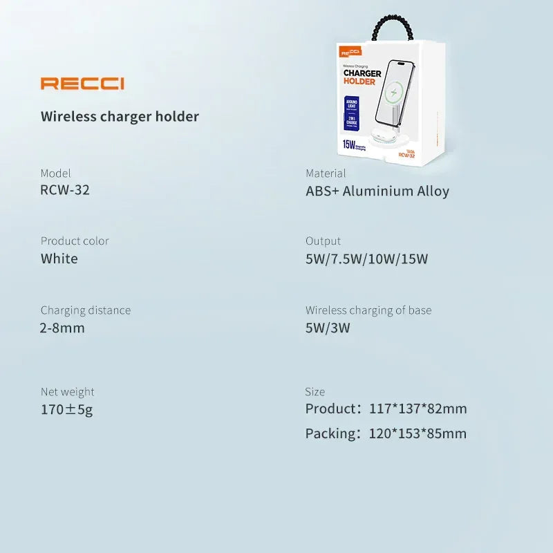 Recci 2 in 1 Wireless Charging Holder RCW-32 - Three